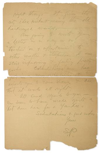 PORTER, WILLIAM SYDNEY (O. HENRY). Autograph Letter Signed, S.P., to Harry Peyton Steger (My Dear Col.), in pencil,